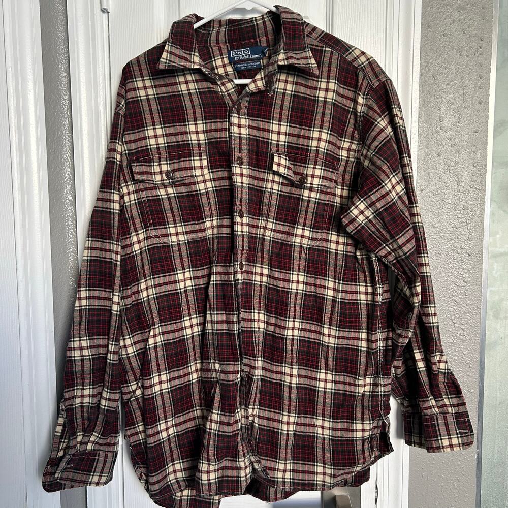 Polo Ralph Lauren Stanfield Red Plaid Cotton Flannel Workshirt Large